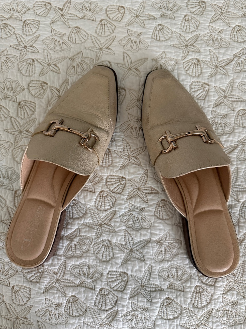 CL by Laundry Beige Slip-On Mule Loafers with Gold Bit